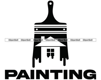 Home Painting Painter Paint Roller Roll Interior Exterior Brush Construction Residential Repair House Business Logo Design JPG PNG SVG Cut