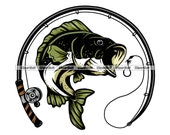 Largemouth Bass Fishing Rod Reel Lure Lake Water Angler Sport Badge League  Equipment Emblem Background Art Logo Design JPG PNG SVG Cut File -   Denmark