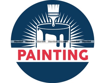 Painter Paint Roller Brush Painting Interior Exterior House Construction Contractor Home Improvement Paintbrush Logo Design JPG PNG SVG Cut