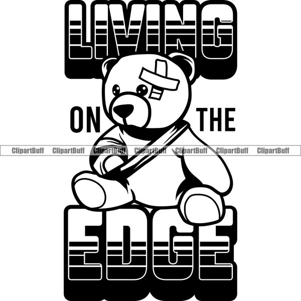 Living on the Edge Bad Boy Teddy Bear Hurt Wounded Face Bandage Cartoon Hip Hop Rap Rapper Hard Life Thug Tattoo Art Logo Design PNG SVG Cut