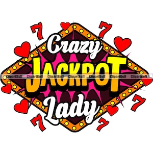 Crazy Jackpot Lady Ball Gambling Chip Poker Gamble Woman Luck Play Win Casino Bet Card Sign Fortune Money Fun Logo Design JPG PNG SVG Cut