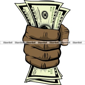Nero afroamericano mano afferrare 100 dollari banconota pugno denaro denaro ricco bancario finanza business arte logo design arte jpg png svg taglio