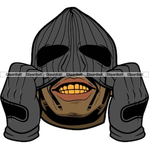 Gangster Hustle Black Gang Member Pulling Ski Mask Over Head Gold Teeth Rich Thug Mafia Crime Mob Boss Rap Hip Hop Art Tattoo Design PNG SVG