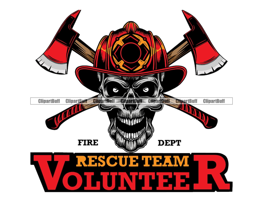 Volunteer Rescue Team Fire Dept Shield Axe Crossed Crossbones Skeleton