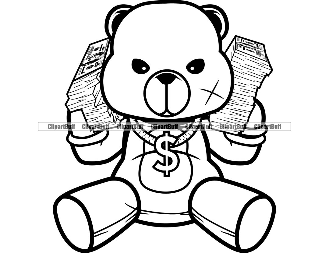 Hustle Teddy Bear Huge Money Stacks Gold Jewelry Dollar Sign Necklace