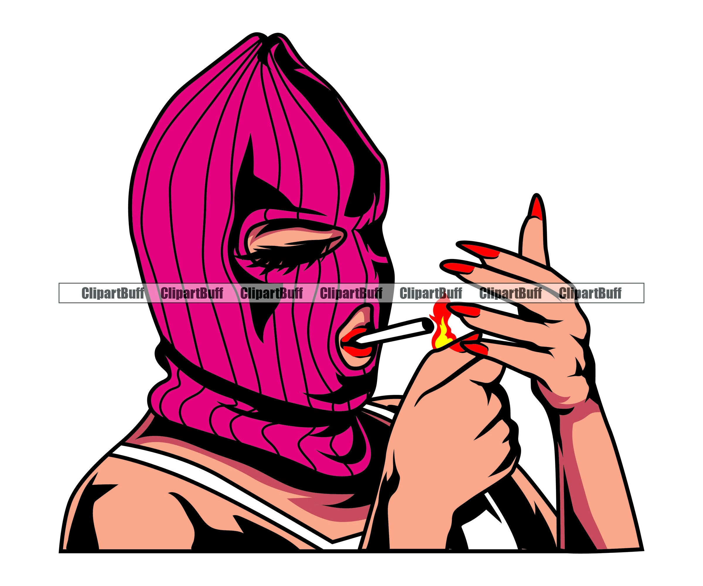 Gangster Woman Ski Mask Cigarette Lady Lipstick Fingernails Etsy