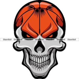 Basketbalspeler Skull Head Skeleton Baller Face Game Mascot Scary Character Gamer Play Sport Death Color Design Element JPG PNG SVG Cut