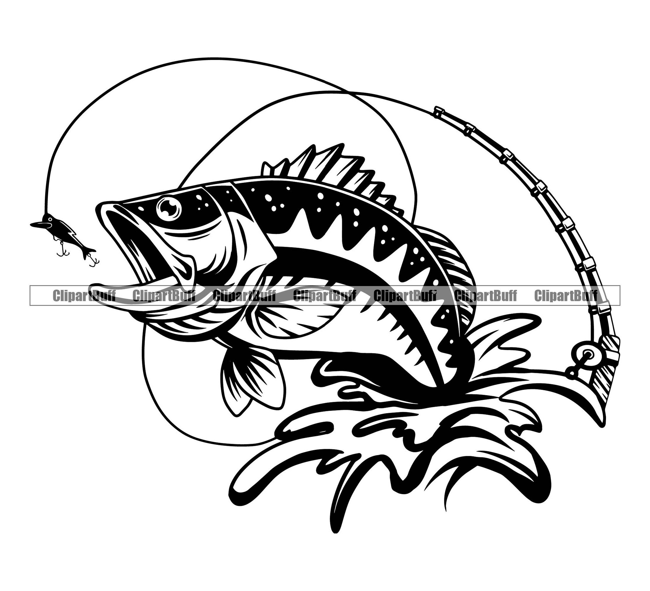 Bass Fishing Pole Rod Reel Lure Freshwater Fish Catch Angler Sport Badge  League Equipment Emblem Background Art Logo Design JPG PNG SVG Cut 