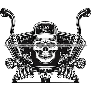 Truck Driver Skull Diesel Hat Skeleton Trucker Exhaust Pipes Transport Big Rigg 18 Wheeler Tractor Trailer Transportation JPG PNG SVG Cut