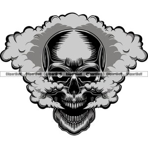 Schedel hoofd skelet gezicht ademen rook komt uit neus & mond dood menselijke horror kwaad gevaar Art Tattoo ontwerpelement PNG SVG knippen