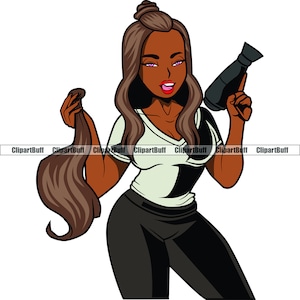 Hairstylist Hair Stylist Artist Wig Extension Blow Dryer Hairstyle Salon Black Woman Beauty Spa Hairdresser Company Logo Design JPG PNG SVG