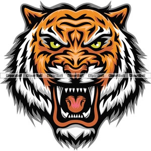 Tiger Face Head Mascot Sports School eSport Fantasy Animal Mean Angry Big Cat Growling Game Roaring Tattoo Art Logo Design Jpg PNG SVG Cut
