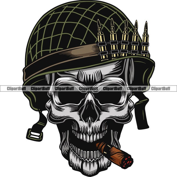 Military Skull Head Smoking Cigar Bullet Helmet America USA US American Veteran Patriot Soldier War Tattoo Art Logo Design Jpg Png SVG Cut
