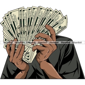 Homem negro segurando uma pilha de dinheiro Gangster Cash Hustle Grind Street Designer Fashion Rich Cash Hustling Art Design Element Logo JPG PNG SVG Cut