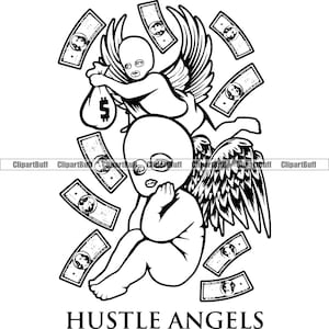 Hustler Angels Wearing Ski Moschus Geld tropfende Flügel Trap Cash Grind Boss Rap Rapper Hip Hop Art Hustling Tattoo Design JPG PNG SVG Cut File