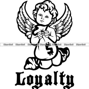 Loyalität Gangster Hustle Engelflügel Baby Boy Religiöse Statue Geldbeutel Cash Rich Street Rap Hip Hop Art Hustling Design JPG PNG SVG Cut