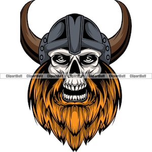 Skull Viking Helmet Devil Horns Real Eyes Beard Skeleton War Military Warrior Nordic Barbarian Medieval Art Tattoo Design JPG PNG SVG File