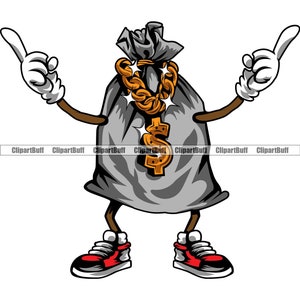 Gangster Hustle Geldbeutel Cartoon Charakter Dollarzeichen Gold Kette Turnschuhe Trap Plug Rich Rap Rapper Hip Hop Hustling Tattoo PNG SVG Cut