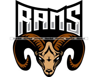 Rams Mascot Sports Football Soccer Basketball Baseball Event Wild Animal Ram Head Horns Sign eSport Fantasy Logo Design Jpg PNG SVG Cut File