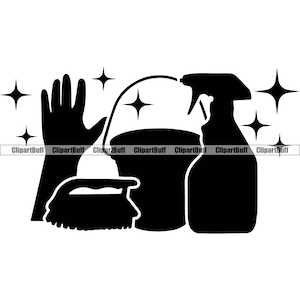Servicio de limpieza de limpieza Limpieza Limpieza Ama de llaves Spray Botella Cubo Cepillo Limpio Hogar Empresa Conserje Diseño del logotipo JPG PNG SVG Corte
