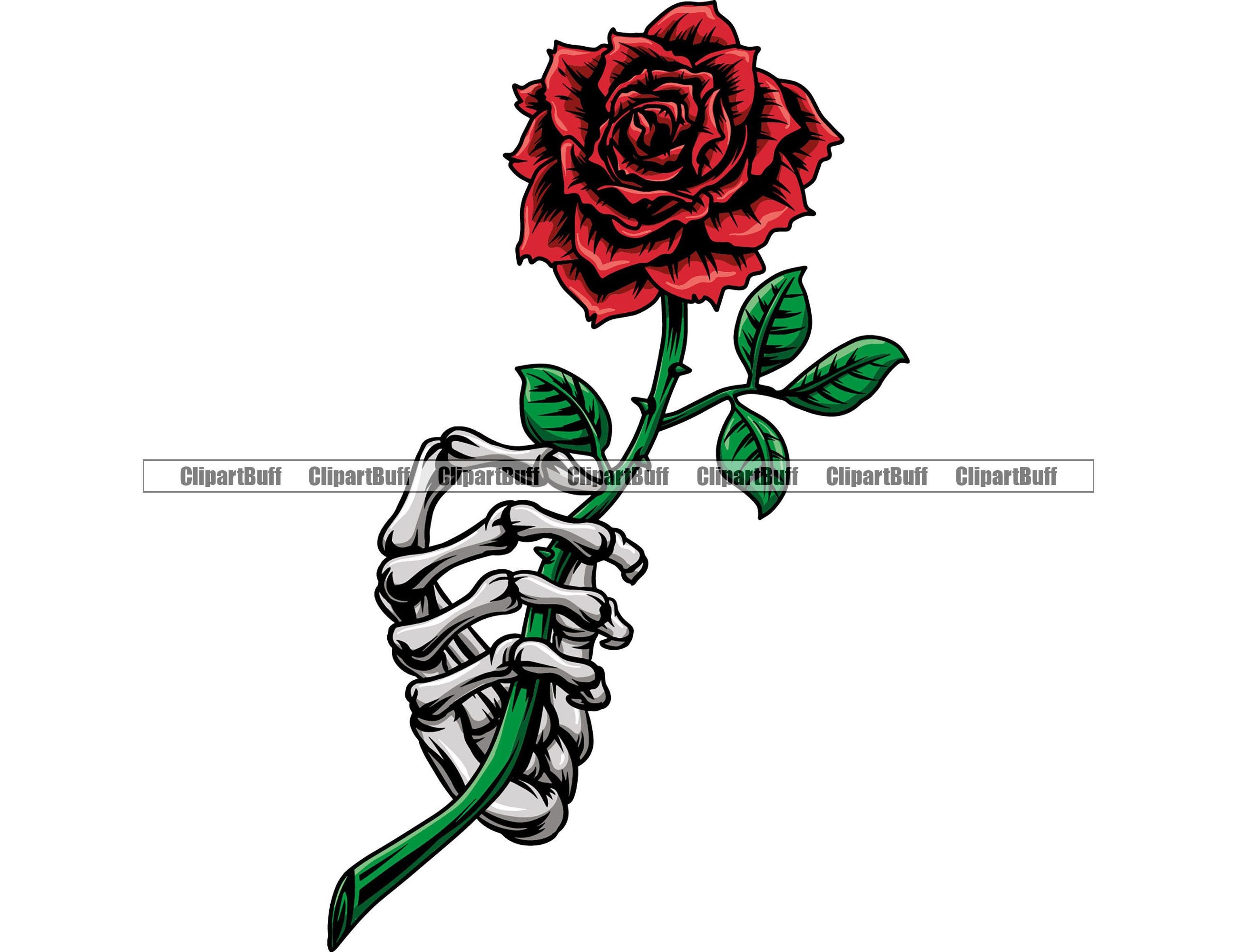Skull Skeleton Praying Hand Holding Rose Flower Death Dead Pray Church Spiritual Religious