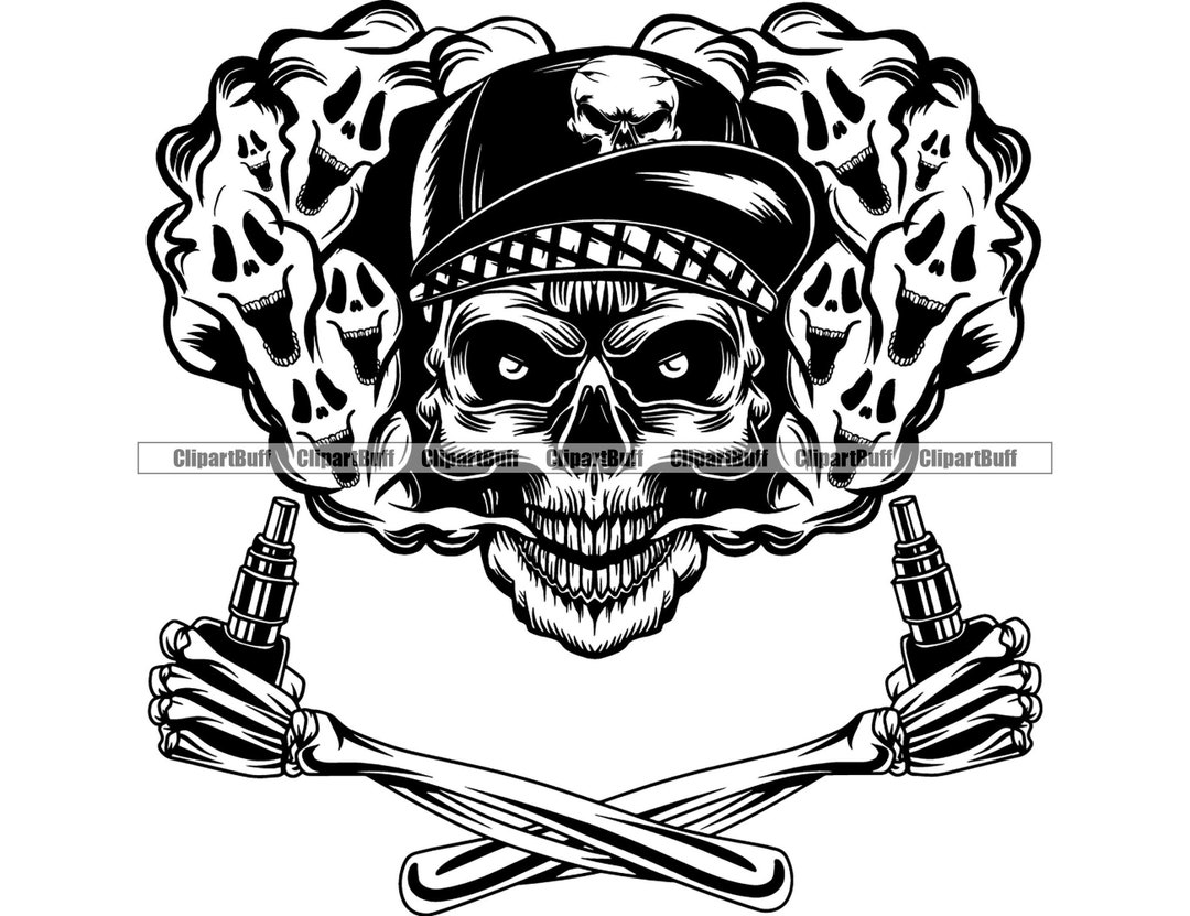 Gangster Skull Smoking Vape Skeleton Vaping Ghost Smoke Wearing Hip Hop