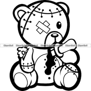 Broken Hearted Beat Up Horror Teddy Bär Killer Puppe Stiche Messer im Herzen Blut Hip Hop Rap Rich Gangster Thug Tattoo Logo Design PNG SVG