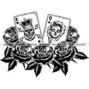 Skull King Skeleton Queen Playing Cards Power Couple Love Lovers Poker Game Texas Hold'Em Holdem Gothic Horror Logo Design JPG PNG SVG Cut