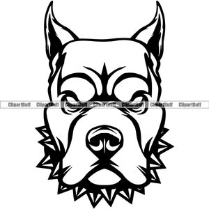 Pit Bull Animal Head Face Spiked Collar Dog Canine Terrier Amerikaans Ras Bont Ras RasZuivere Bully Tattoo Pitbull Logo Design Jpg PNG SVG Cut File