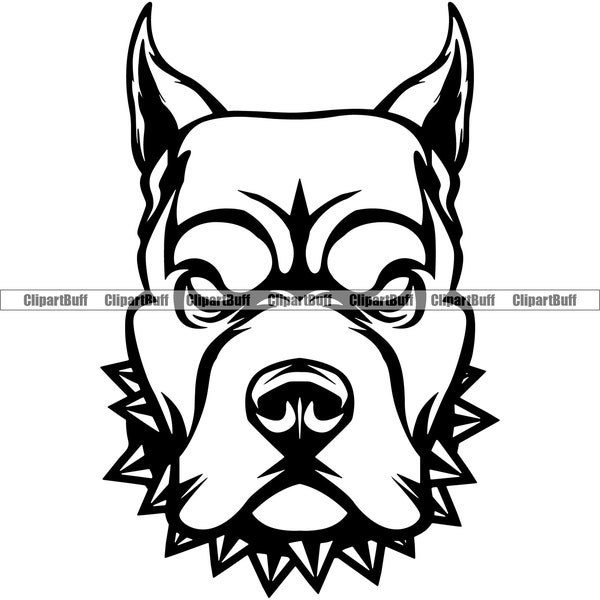 Pit Bull Animal Head Face Spiked Collar Dog Canine Terrier American Breed Fur Purebred Bully Tattoo Pitbull Logo Design Jpg PNG SVG Cut File