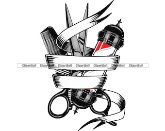 Barber Logo Barbershop Pole Scissor Comb Blank Ribbon Salon Hairdresser Cut Hair Stylist Hairstylist Company Business Design JPG PNG SVG Cut