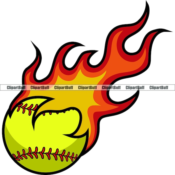 Flaming Softball Ball Sport Game League Equipment Fire Flame Burn Burning eSport Gaming Symbol Tattoo Art Logo Design JPG PNG SVG Cut File