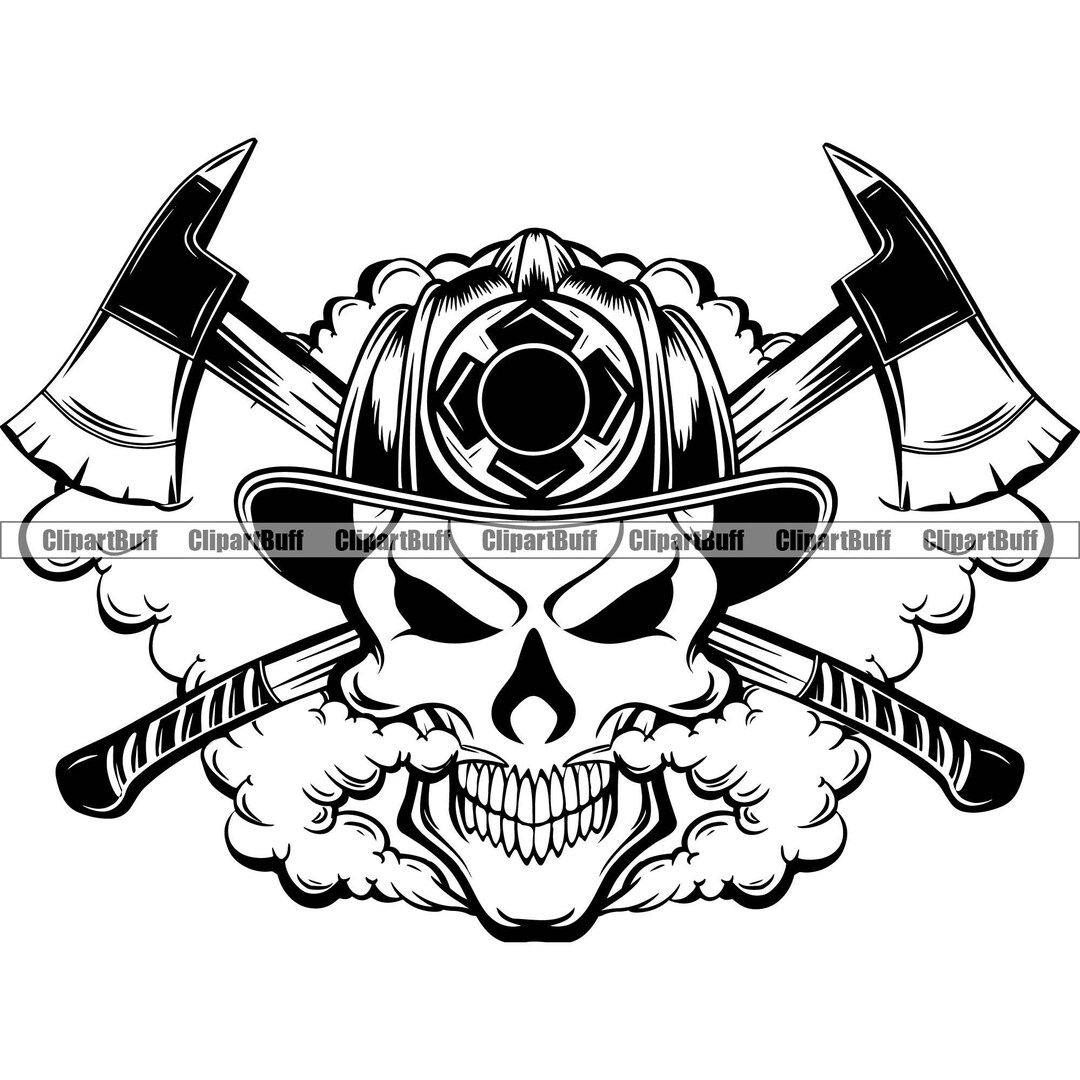 Skull Fireman Axe Crossed Crossbones Skeleton Breathing Smoke Etsy