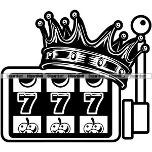 Slot Machine King Jackpot Spieler Spiel Casino Gambler Money Coins Royal 777 Fortune Las Vegas Luck Gewinner Logo Design JPG PNG SVG Plotterdatei