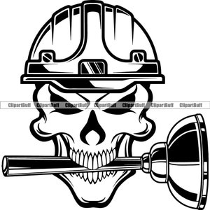 Loodgieter schedel bijten plunjer mond skelet helm werknemer bouwen bouwer bouw sanitair Business tools ontwerp element JPG PNG SVG knippen