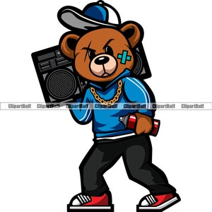 Gangster Hustle Teddybeer B Boy Boombox Radio Spray Paint Graffiti Cap Gouden ketting Rap Rapper Hip Hop Art Tattoo Design JPG PNG SVG-bestand
