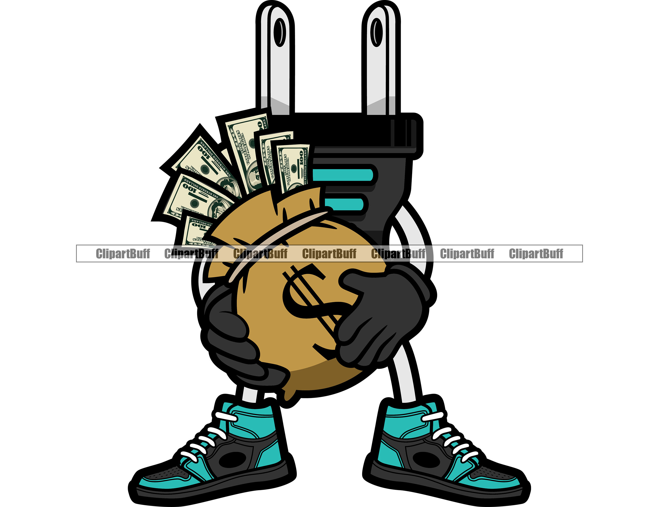 Gangster Plug Character Holding Money Bag Wearing Sneakers