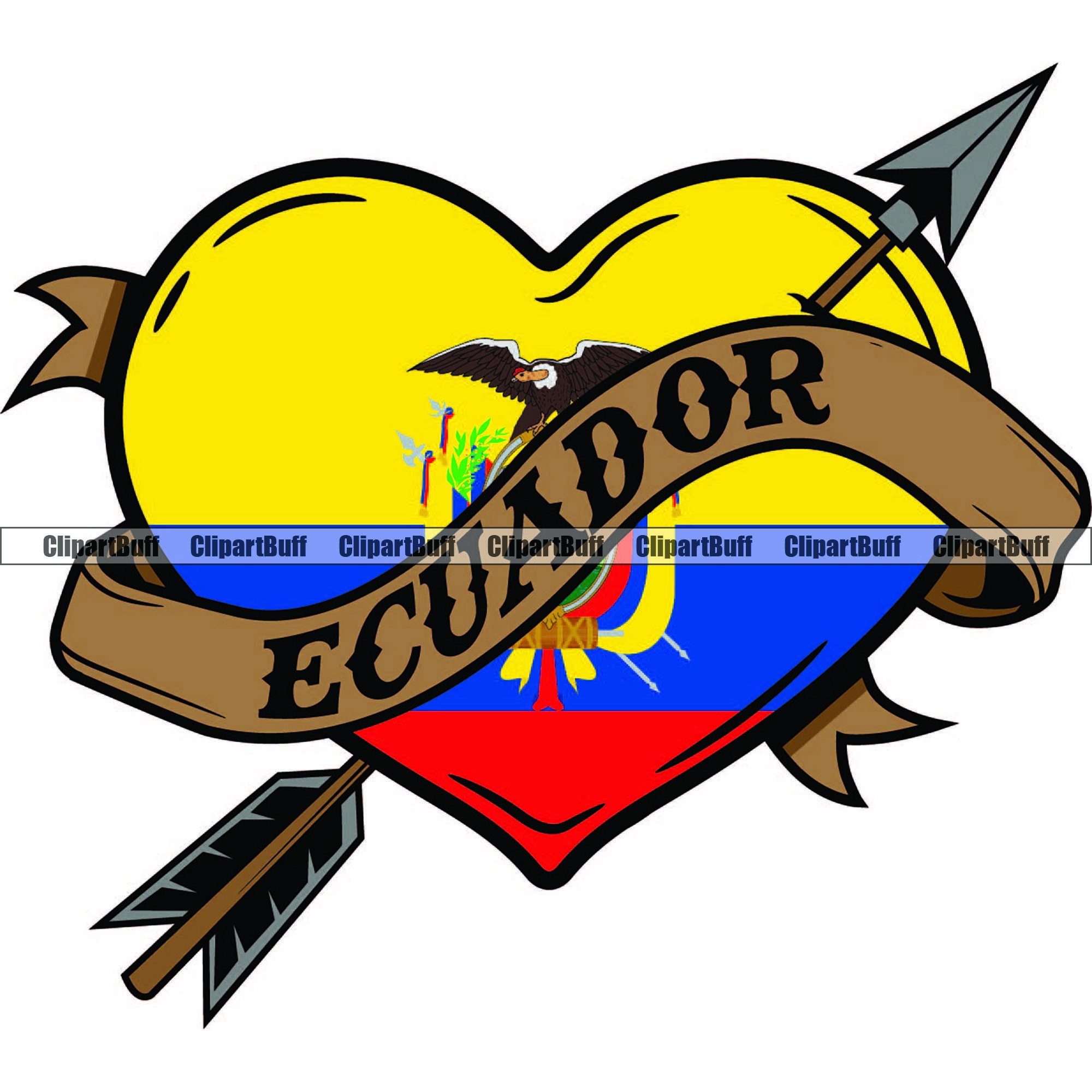 Ecuador Heart Flag Arrow Ribbon Ecuadorian Pride Love National image