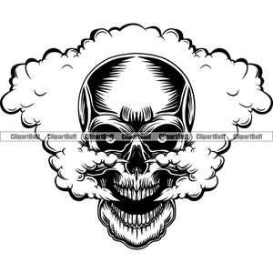 Schedel hoofd skelet gezicht rook komt uit neus en mond dood menselijke horror kwaad gevaar Art Tattoo ontwerpelement JPG PNG SVG bestand knippen
