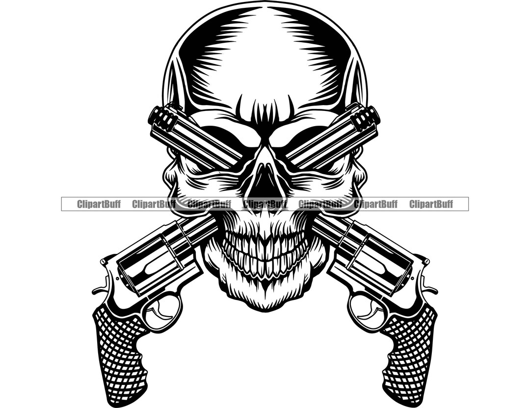 Skull Head Gun Barrell Through Eyes Dead Scary Weapon Rights - Etsy