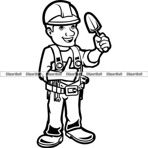 Mason Masonry Handyman Construction Man Brick Worker Cartoon Character Home Builder House Concrete Company Logo Design Art JPG PNG SVG Cut