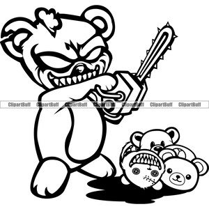 Horror Teddy Bear Killer Sharp Teeth Bloody Chainsaw Blood Dead Heads Hip Hop Rap Rich Gangster Thug Rap Hip Hop Tattoo Logo Design PNG SVG