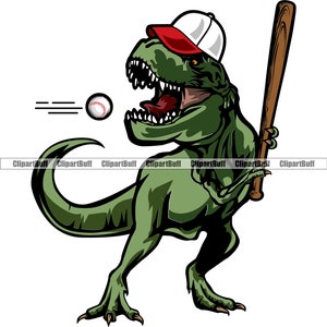 Baseball Tyrannosaurus Rex Sports Player Dinosaur Dino T-Rex Bat Cap Team Fantasy Jurassic Animal Logo Funny Design Art Jpg PNG SVG Cut File