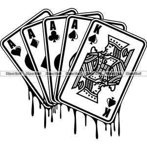 Cuatro ases goteando póquer mano Casino juego de cartas Drip Jackpot Gamble Gambling Gamble Gamble Vegas Win Fun Art Logo Design JPG PNG SVG Cut