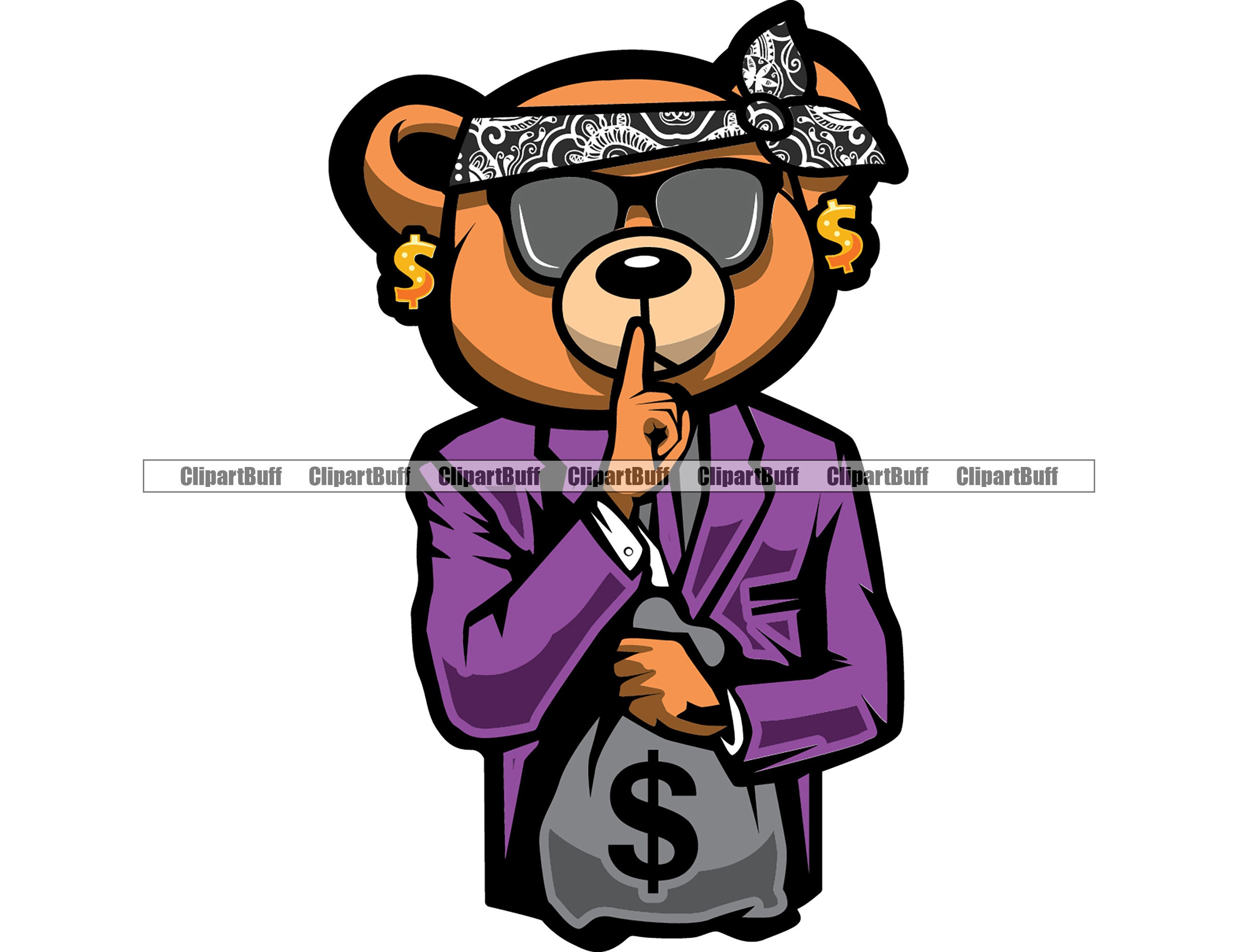 Gangster Teddy Bear King Money Bag Rich Savage Hip Hop Rap Rapper Cartoon  Tie-Dye Long Sleeve Shirt