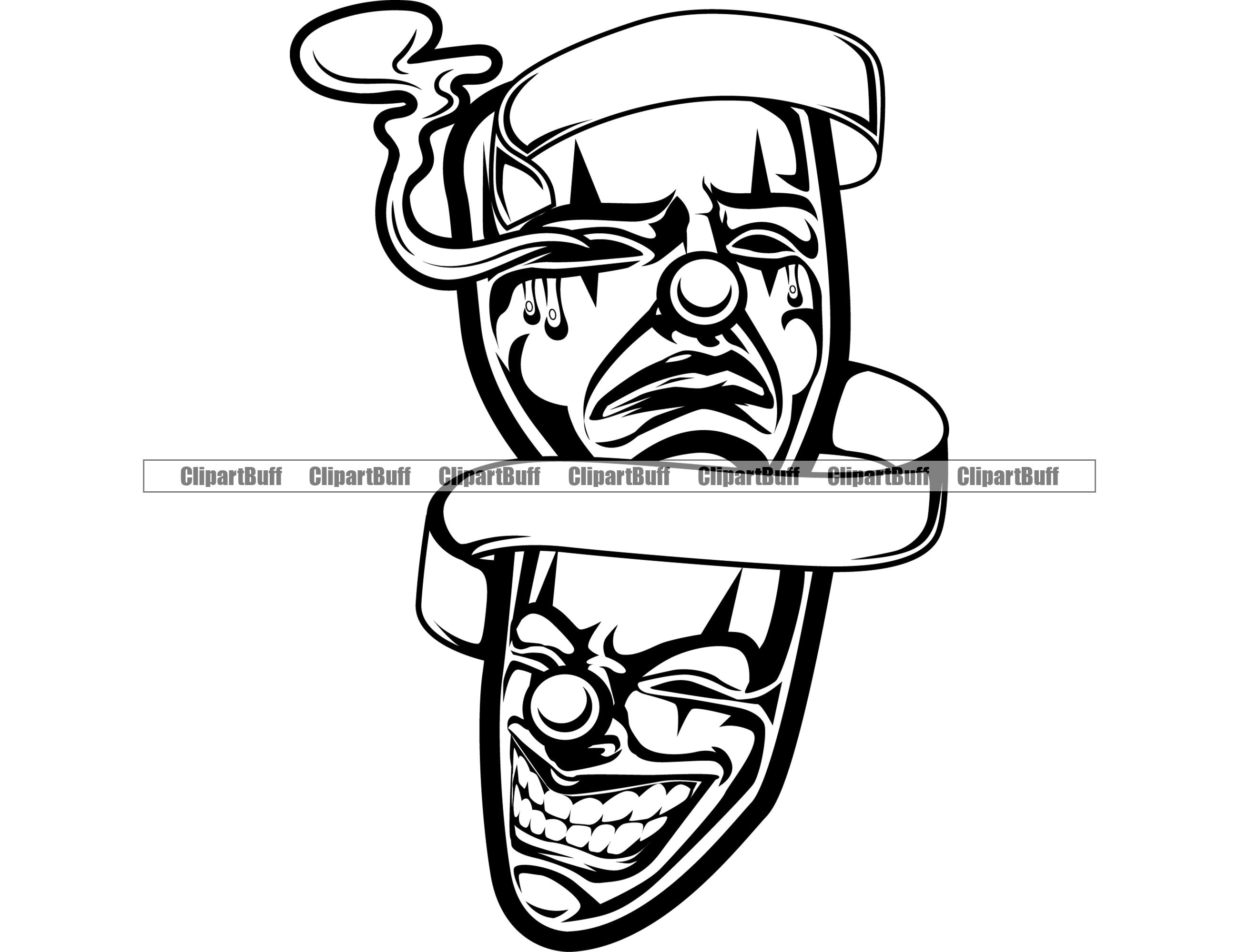 Clown Mask Gun Shot Eye Smoke Trap Hood Gangster Thug Boss Street Rap Hip Hop Rapper Art Hustling Tattoo Shop Design JPG PNG SVG Cut File