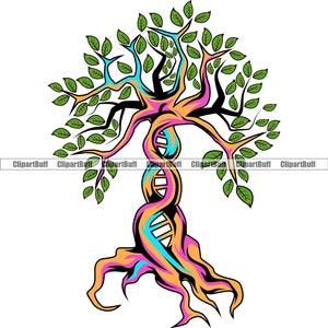 DNA Double Helix Family Tree Roots Rooted Strand Vivid Leaves Leafs Hereditary Science Genetic Life Symbol Logo Design Jpg PNG SVG Cut File
