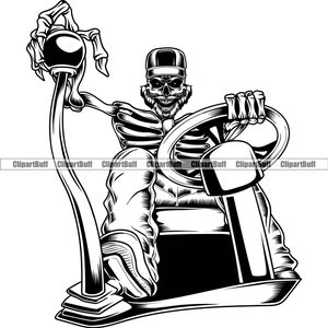 Chauffeur Skeleton Trucking Trucker Trucking Hat Cap Baard Versnellingspook Stuurwiel Horror Evil Scary Tattoo Logo Design JPG PNG SVG Cut