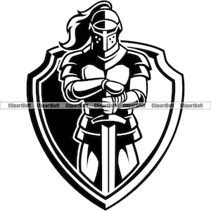 Knight Mascot Armor School Team Fantasy eSports Sports Shield Character Game Battle War Military Tattoo Art Logo Design Jpg PNG SVG Cut File