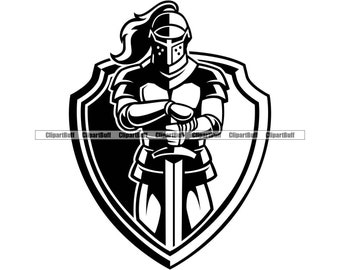 Knight Mascot Armor School Team Fantasy eSports Sports Shield Character Game Battle War Military Tattoo Art Logo Design Jpg PNG SVG Cut File